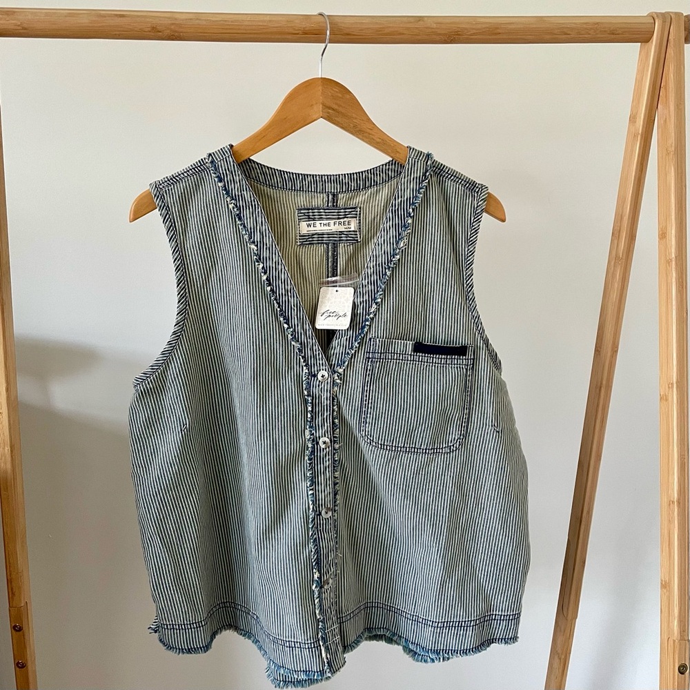 NWT Free People We the Free South Side Tank in Indigo Railroad Stripe - M - Picture 5 of 9